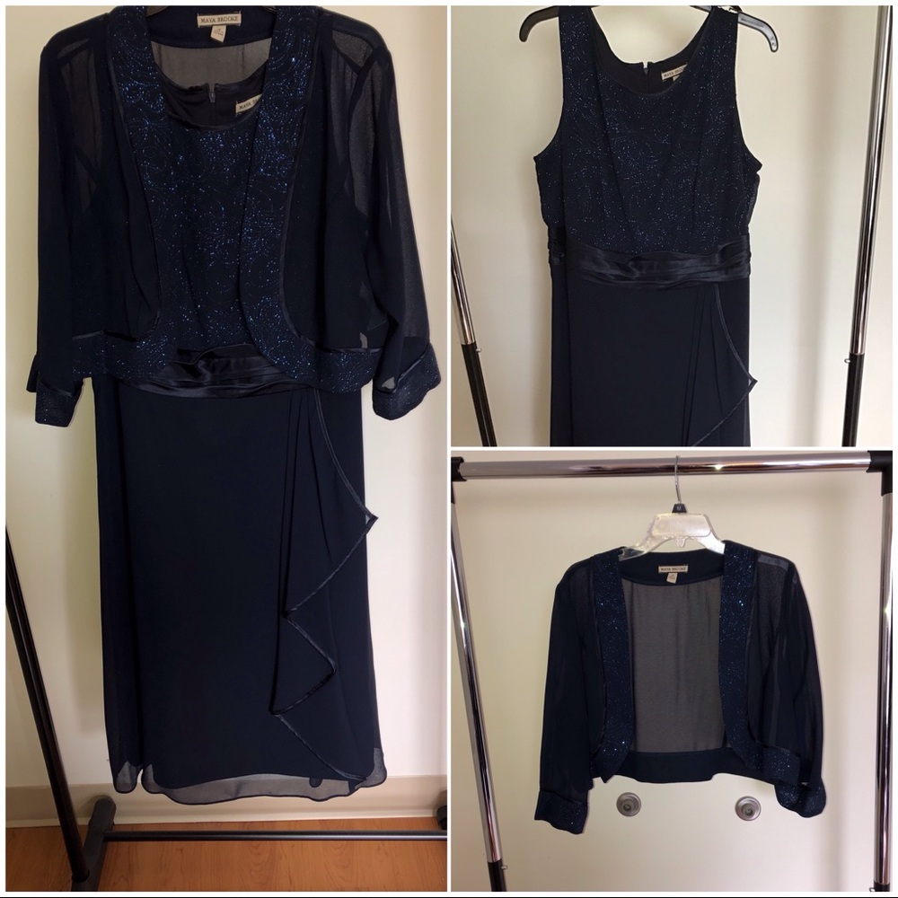 NWOT Maya Brooke Navy & Black Dress with Jacket